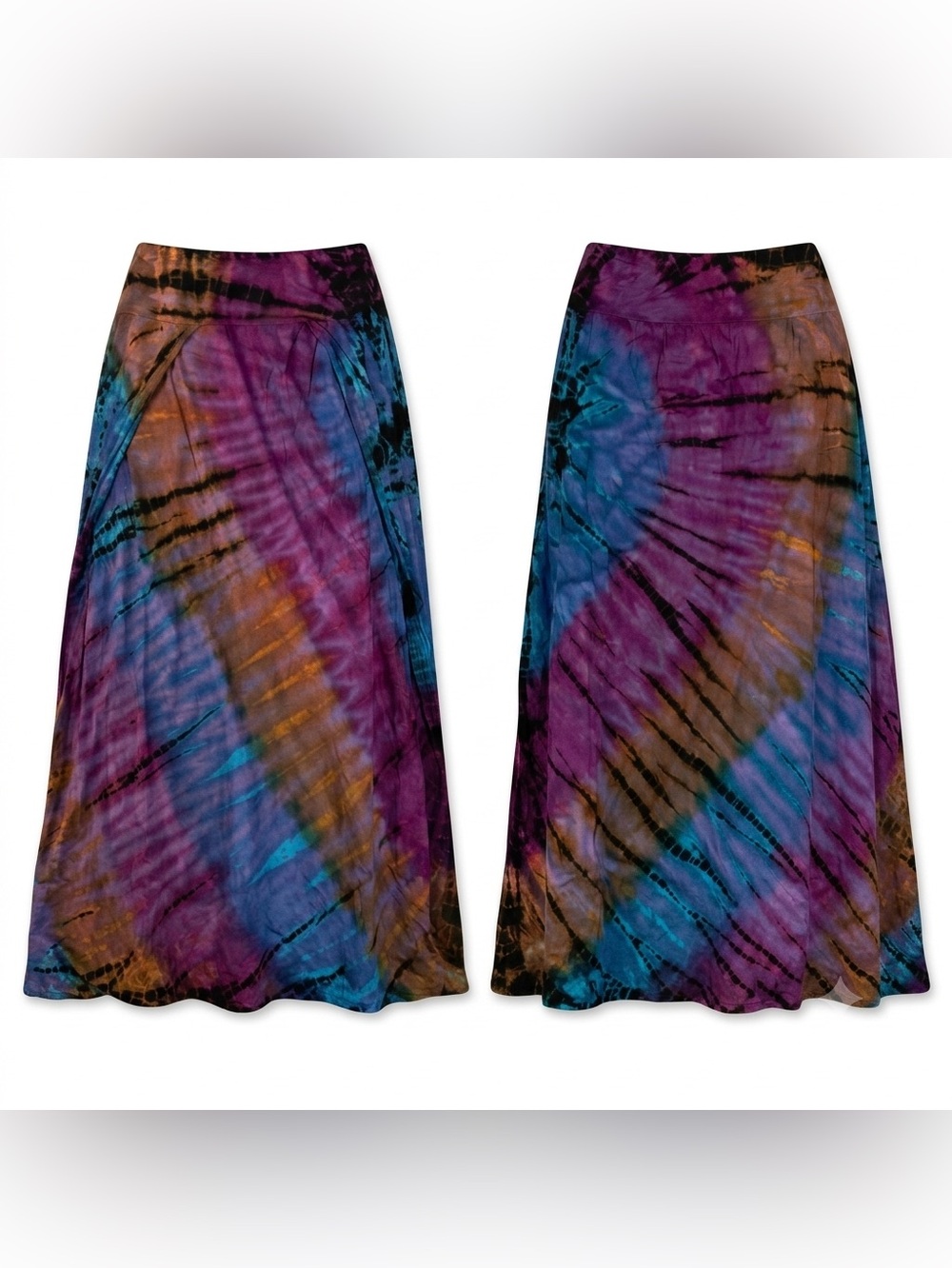 Advance Apparels Tie-Dye Maxi Skirt in Purple, Blue, Brown One size